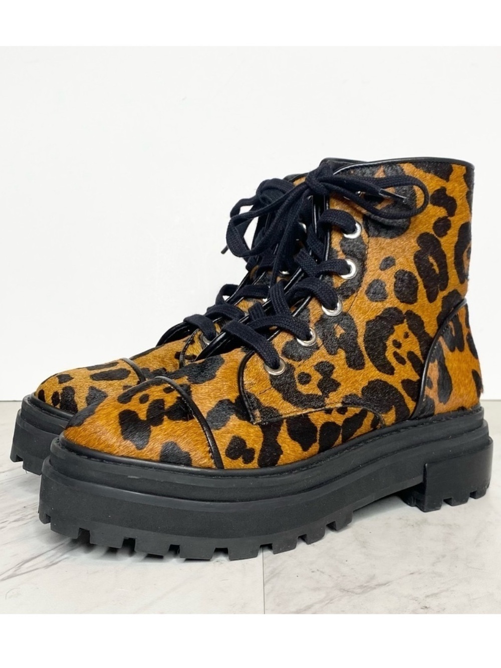 New! Schutz Maylova Leopard Lug Sole Combat Boot 6.5B